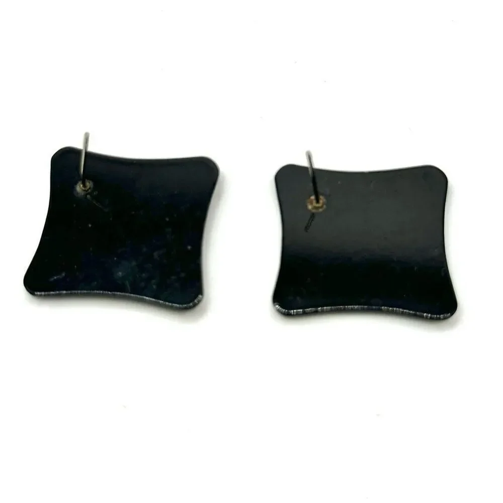 Green and gold enamel square post earrings